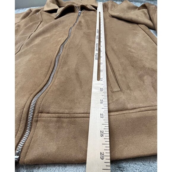 Old Navy Jacket Womens 3X Plus Tan Moto Zip Front Faux Suede Soft Stretch Coat - Picture 7 of 9